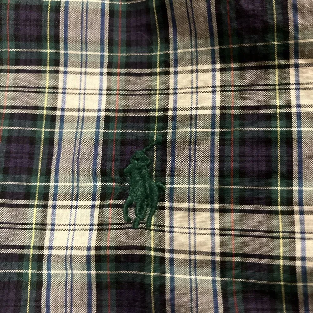 Ralph Lauren Kids XL 18-20 Plaid Button Down Shirt‎ Navy Green White Cotton